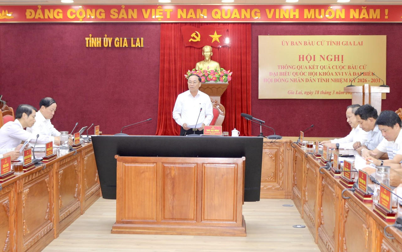 Bí thư Tỉnh ủy Gia Lai Thái Đại Ngọc phát biểu tại hội nghị. (Ảnh: Ngọc Minh)