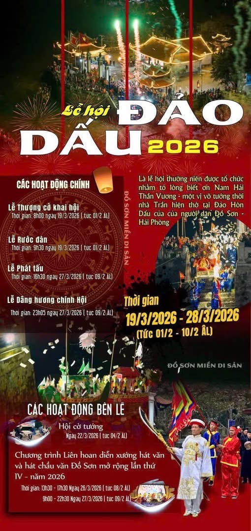 Lễ hội Đảo Dấu 2026 hứa hẹn thu hút đông đảo người dân và du khách với chuỗi hoạt động văn hóa, tâm linh đặc sắc.