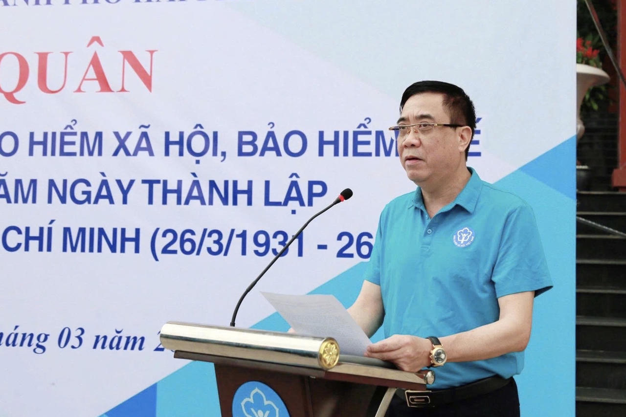 Ông Vũ Đức Khiên, Phó Giám đốc BHXH TP Hải Phòng phát biểu tại buổi Lễ.