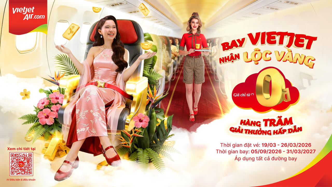 Bay cùng Vietjet: Triệu vé Eco từ 0 đồng, vé Deluxe giảm tới 20%