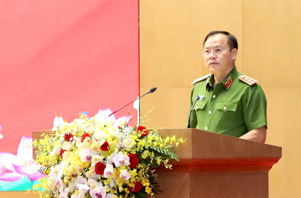 Thượng tướng Nguyễn Văn Long - Thứ trưởng Bộ Công an phát biểu chỉ đạo tại hội nghi