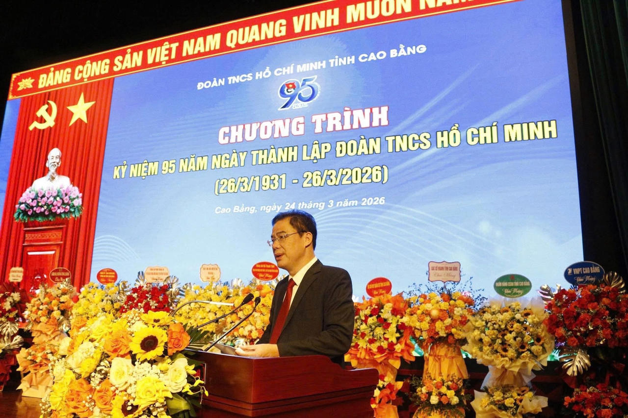 Ông Vũ Hồng Quang, Phó Bí thư Tỉnh ủy Cao Bằng phát biểu tại buổi lễ. (Ảnh: PV)