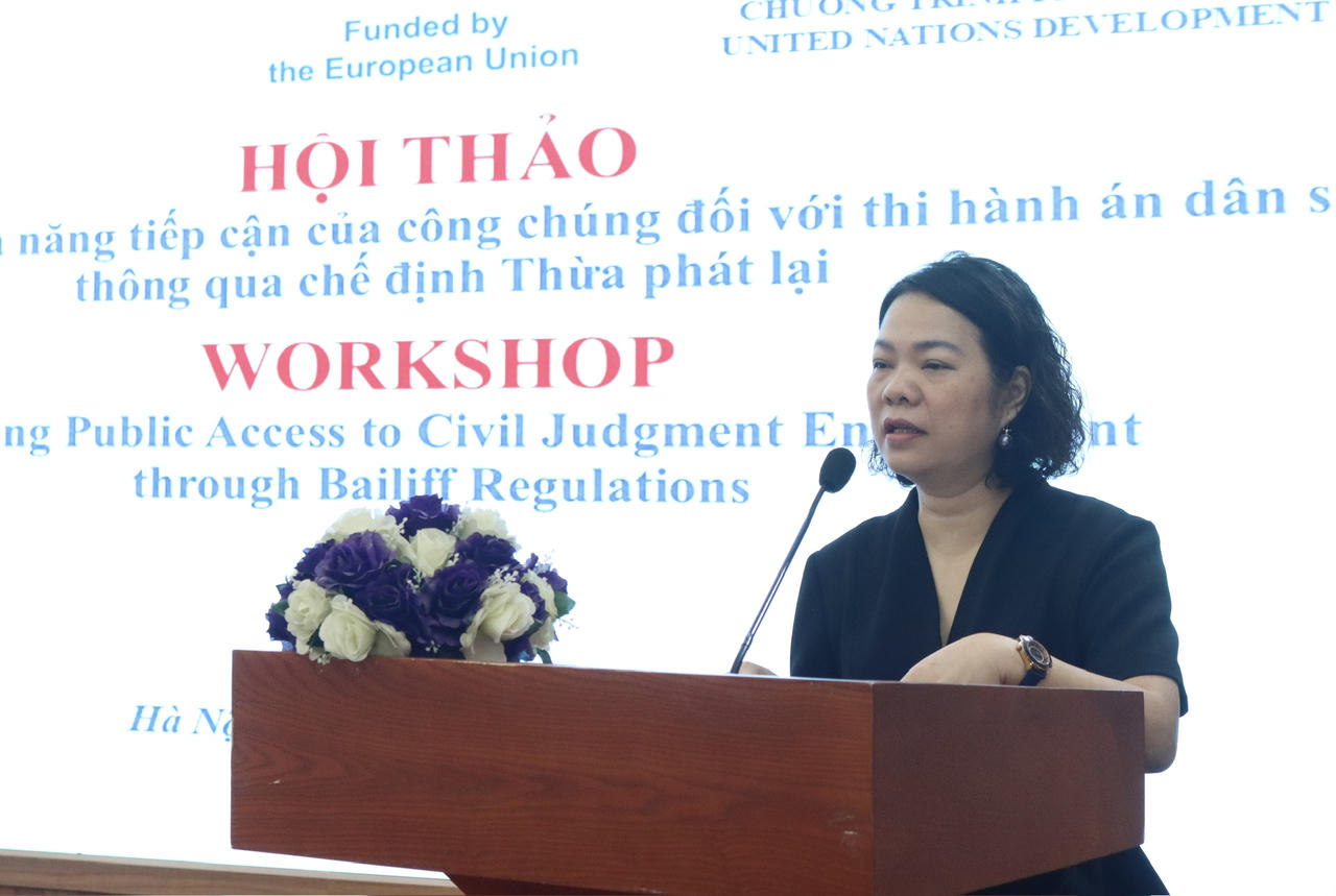 Bà Nguyễn Thị Thanh Hải, Cố vấn trưởng Dự án EU JULE II, UNDP Việt Nam phát biểu.