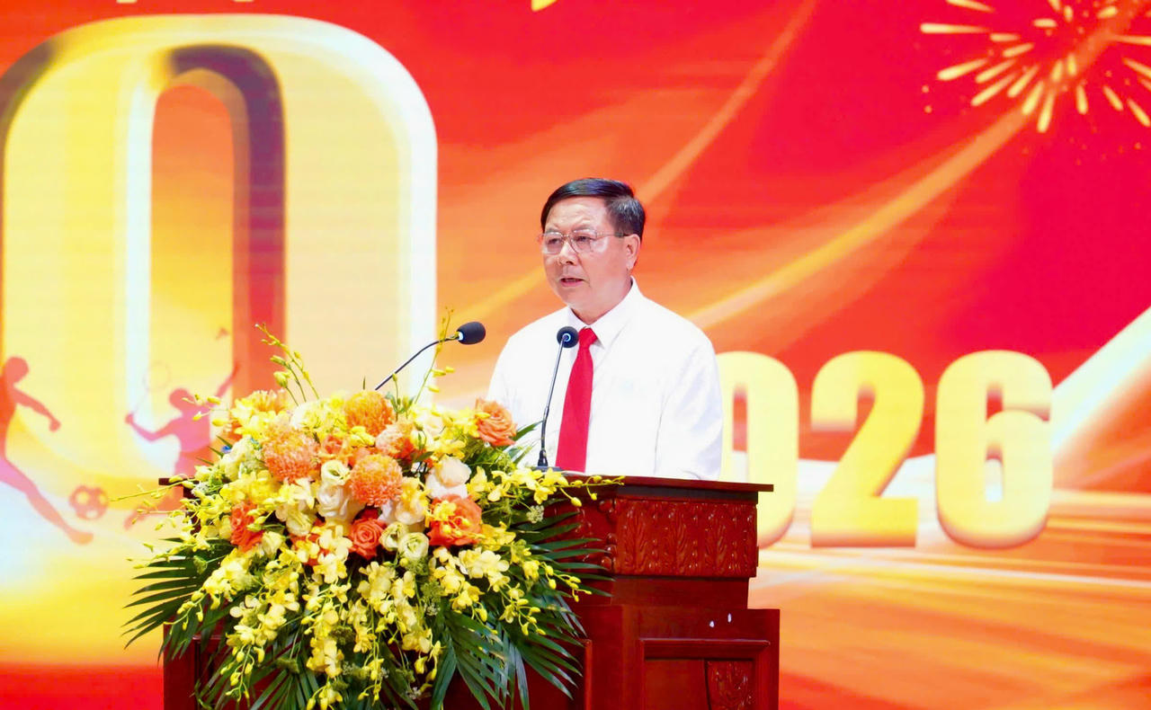 Ông Đoàn Văn Công, Phó Giám đốc Sở Văn hóa, Thể thao và Du lịch tỉnh Thái Nguyên phát biểu tại buổi lễ.