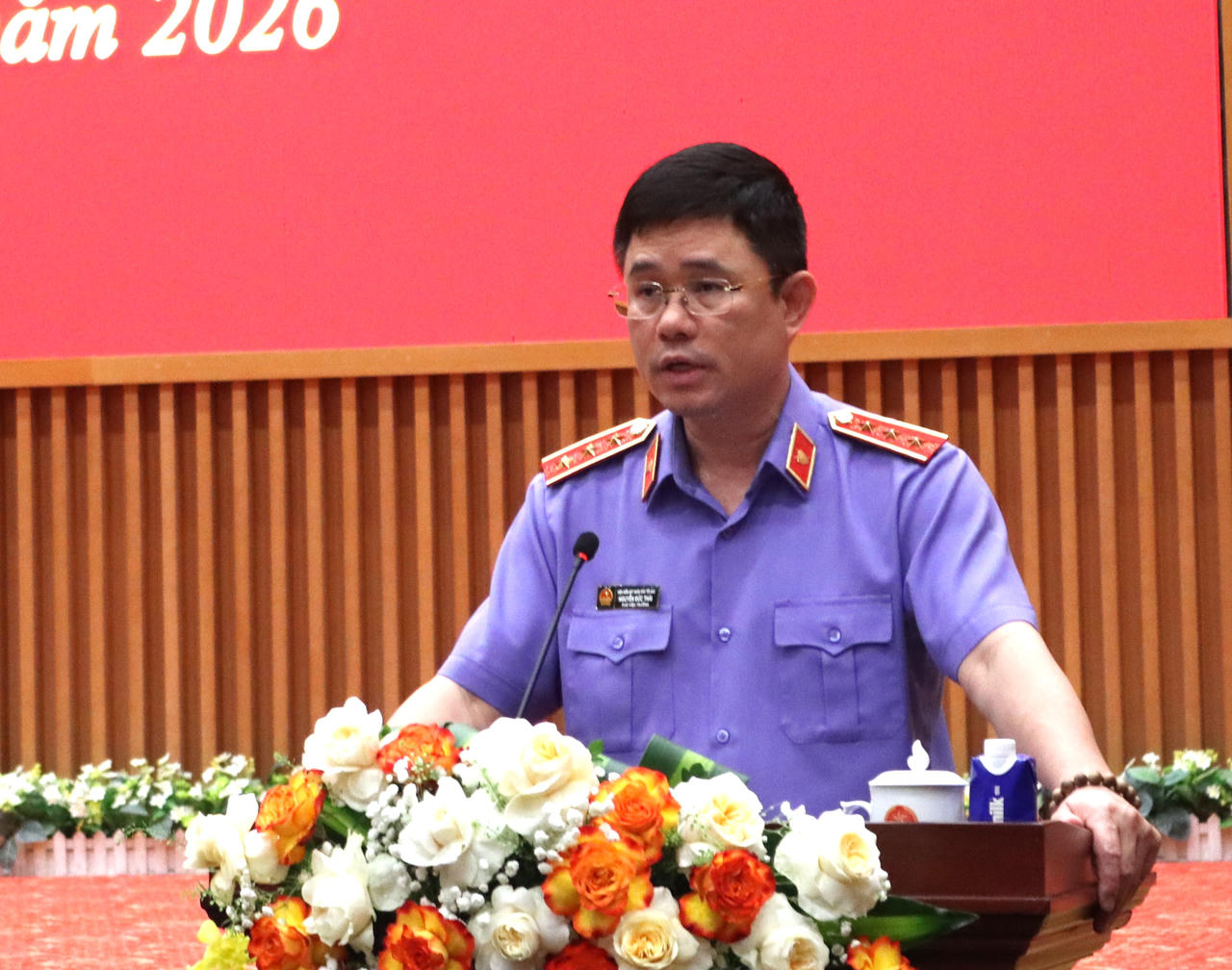 Phó Viện trưởng VKSND tối cao Nguyễn Đức Thái, Phó Chủ tịch Hội đồng Thi đua – Khen thưởng ngành KSND phát biểu kết luận và bế mạc Hội nghị.