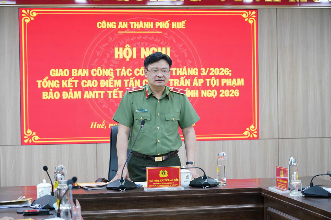 Thiếu tướng Nguyễn Thanh Tuấn – Giám đốc Công an thành phố chủ trì Hội nghị.