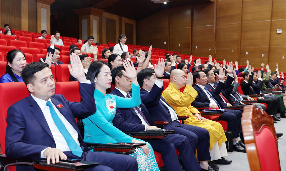 Đại biểu HĐND tỉnh biểu quyết thông qua Nghị quyết.