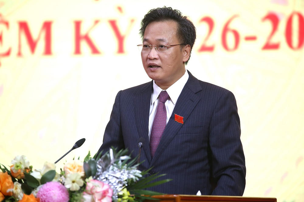 Nguyễn Hữu Nghĩa, Bí thư Tỉnh ủy, Trưởng ban Chỉ đạo Bầu cử tỉnh phát biểu chỉ đạo tại hội nghị.