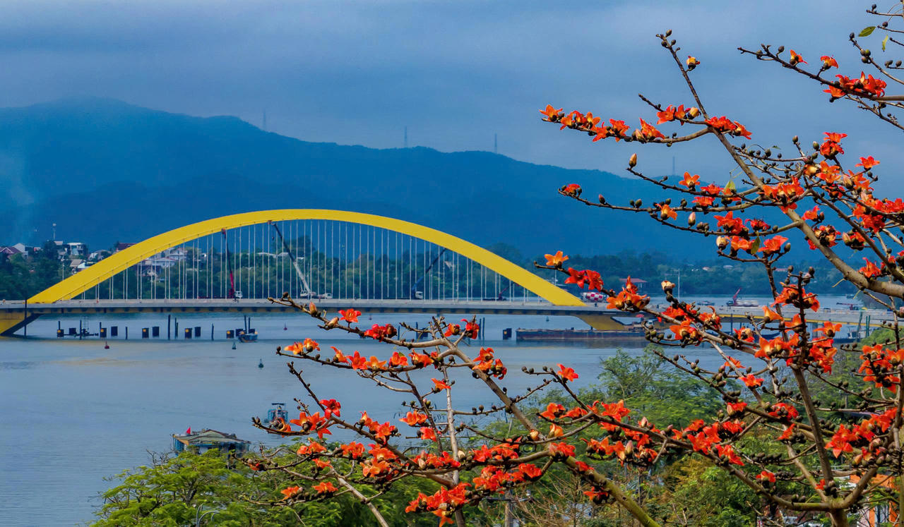 Nhịp vòm thép “Hạc chầu” vàng rực kiêu hãnh vươn mình, hòa quyện cùng sắc đỏ thắm của hoa gạo, thắp lên ngọn lửa khát vọng về một Cố đô di sản diệu kỳ, hiện đại và tràn đầy sức sống mới.