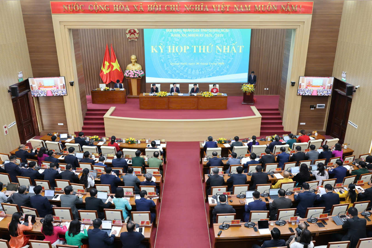 Toàn cảnh kỳ họp thứ nhất HĐND tỉnh Quảng Ngãi khóa XIV, nhiệm kỳ 2026 - 2031.