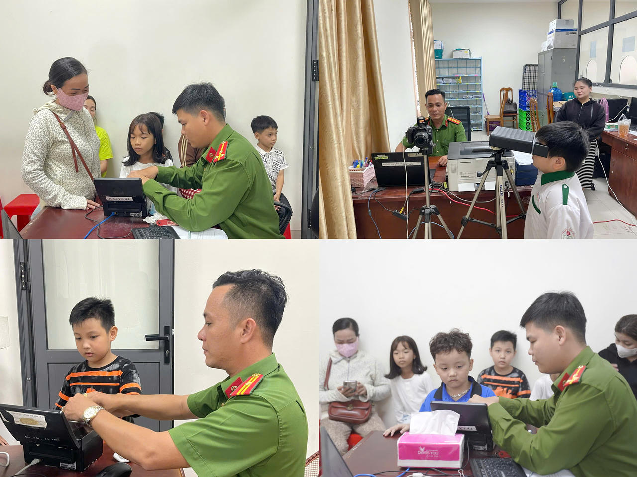 Cán bộ Công an phường An Xuyên thu nhận hồ sơ cấp căn cước cho học sinh vào ngày cuối tuần.