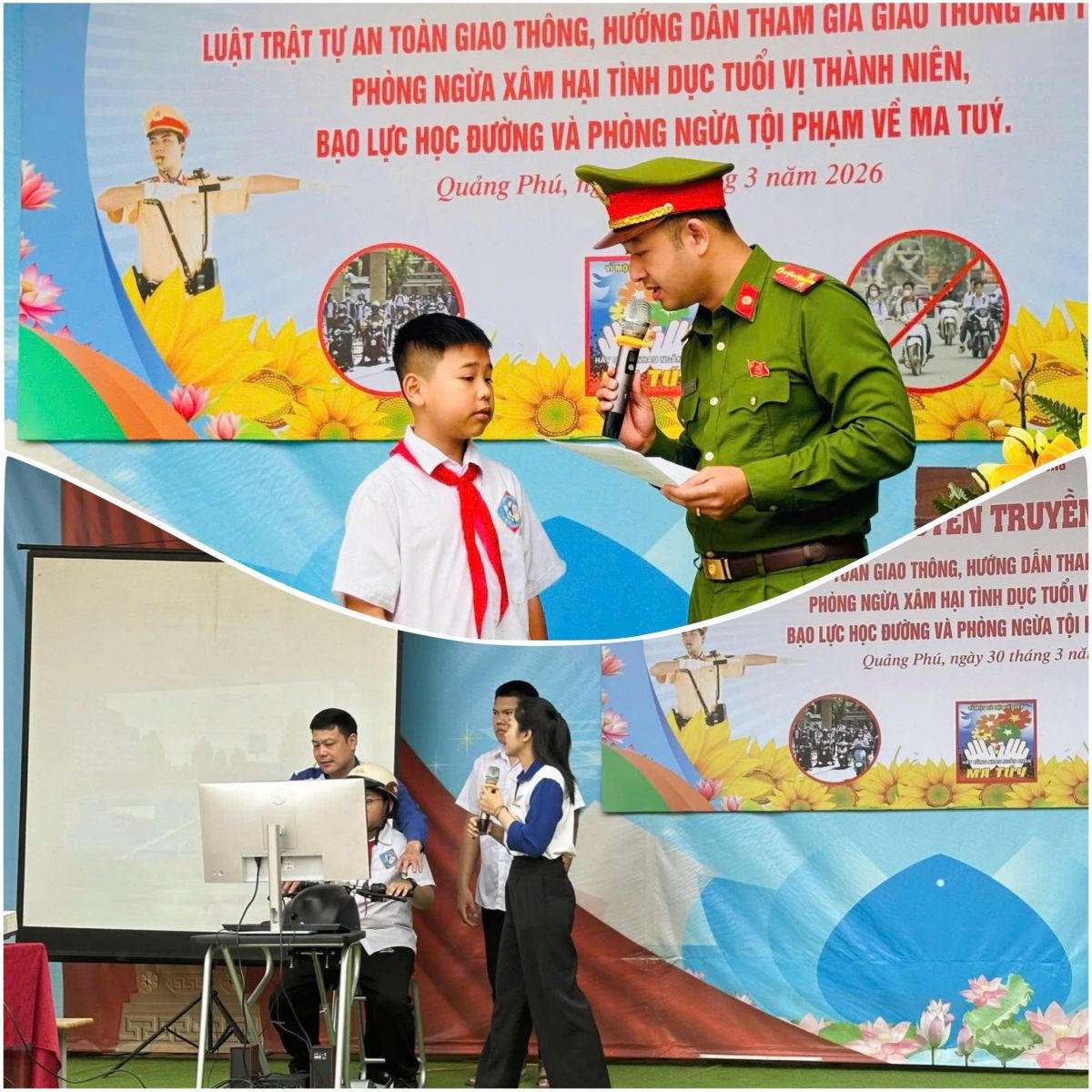 Công an phường Quảng Phú (Thanh Hóa) tổ chức buổi tuyên truyền, phổ biến pháp luật tại Trường THCS Quảng Hưng.