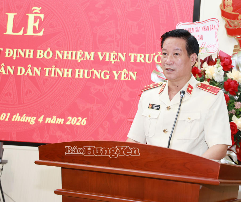 Ông&nbsp;Nguyễn Hoàng Dương, tân Viện trưởng Viện kiểm sát nhân dân tỉnh Hưng Yên phát biểu nhận nhiệm vụ. (Ảnh: Báo Hưng Yên)