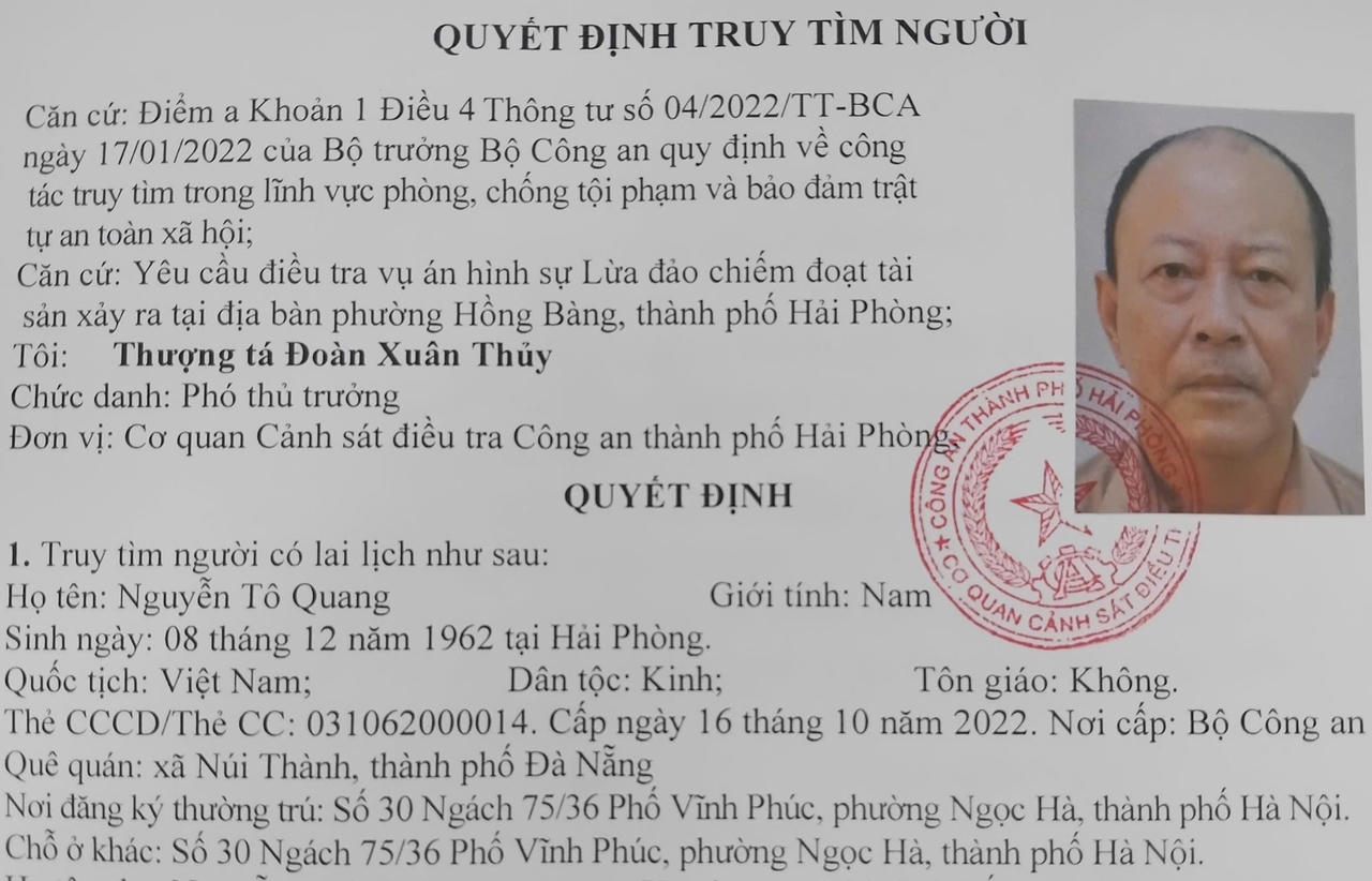 Hải Phòng: Truy tìm người liên quan vụ lừa đảo chiếm đoạt tài sản xảy ra từ năm 2016