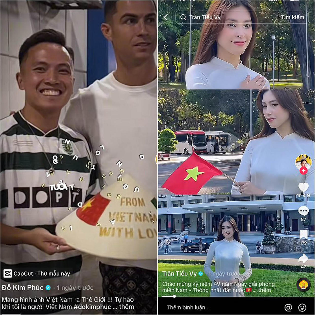Các clip lan toả tình yêu nước trên nền tảng TikTok
được hưởng ứng và nhận được nhiều lượt yêu thích. (Ảnh chụp fb)