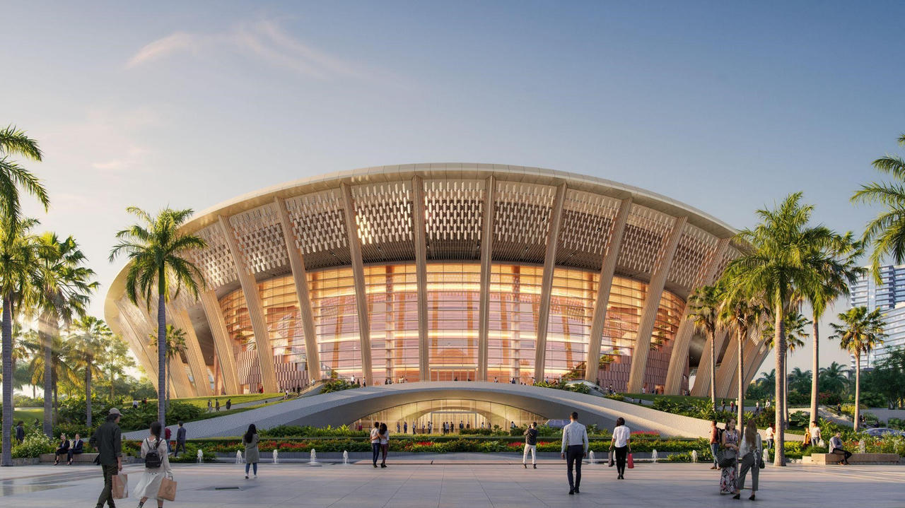 Phối cảnh công trình nhà hát tại Phú Quốc có khối hình tròn.