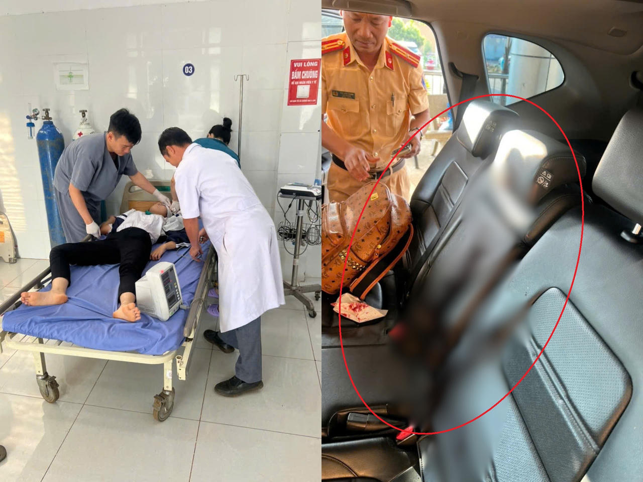 Nữ sinh được lực lượng CSGT đưa đến cơ sở y tế cấp cứu.