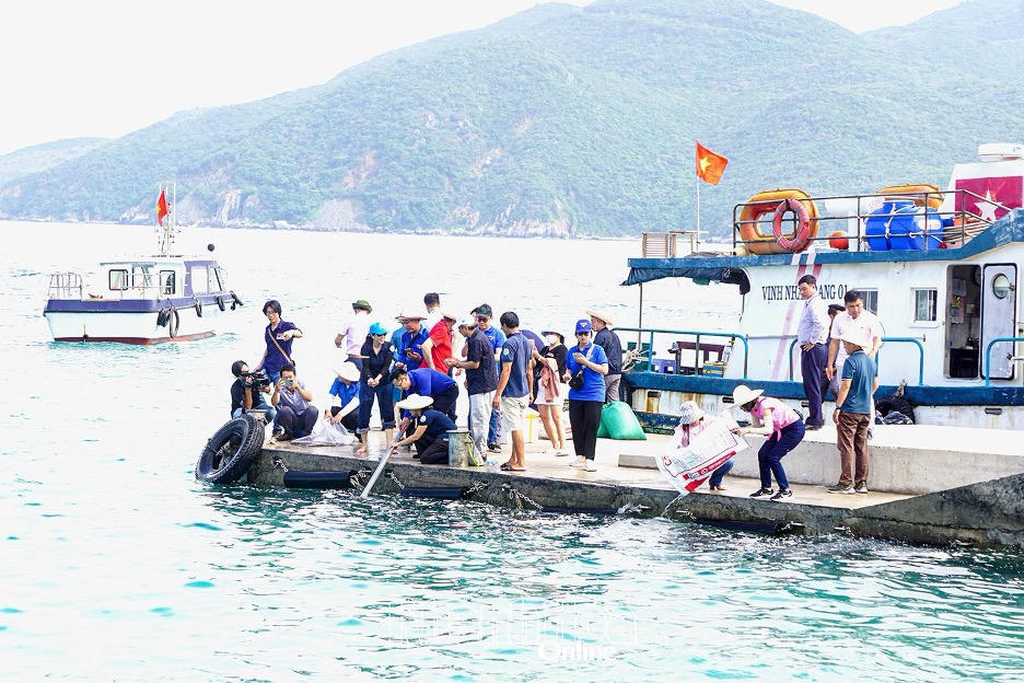 Hoạt động thả giống tái tạo nguồn lợi thủy sản tại Khu Bảo tồn biển Hòn Mun.&nbsp;Nguồn ảnh: Báo Khánh Hòa