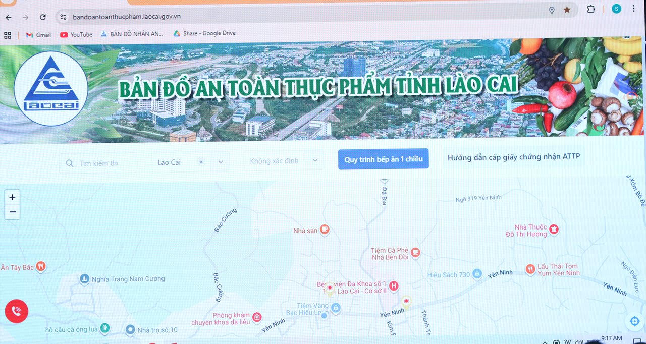 Giao diện Bản đồ an toàn thực phẩm tỉnh Lào Cai. (Ảnh: CTV)