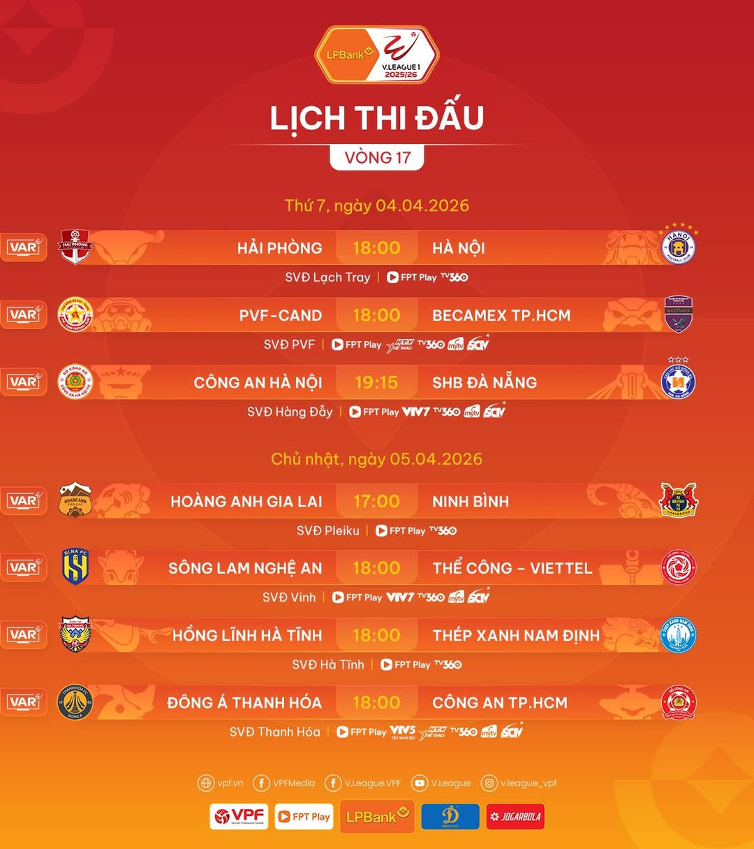 Vòng 17 V.League: Hải Phòng đón tiếp Hà Nội FC