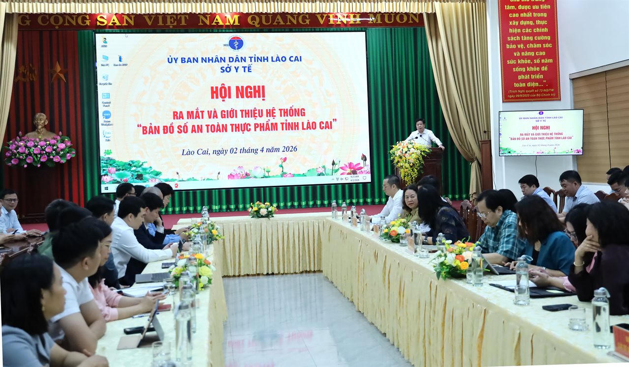 Toàn cảnh hội nghị ra mắt bản đồ số an toàn thực phẩm tỉnh Lào Cai. (Ảnh: CTV)