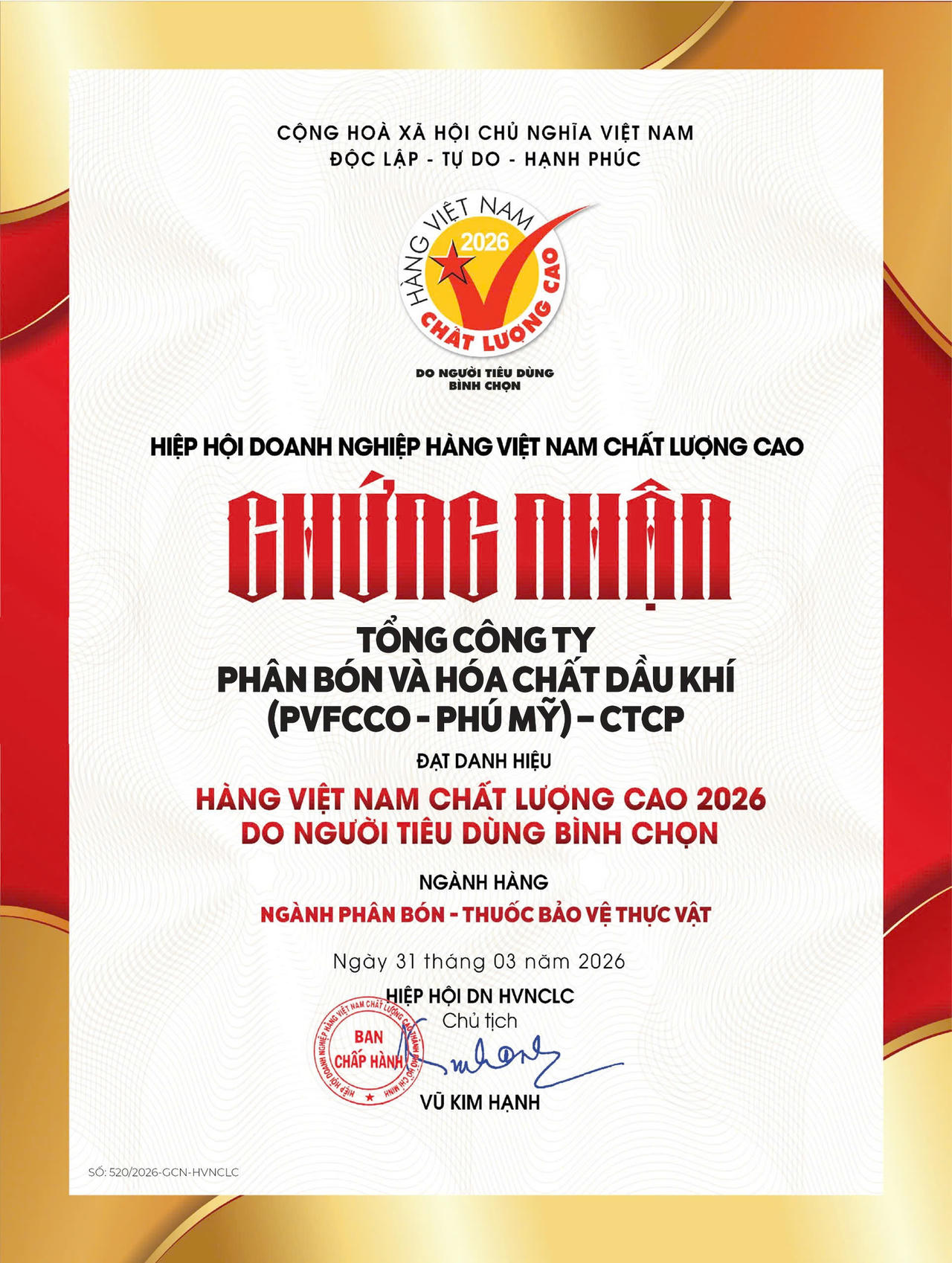 Thương hiệu phân bón 23 năm liên tiếp được bình chọn 'Hàng Việt Nam chất lượng cao'