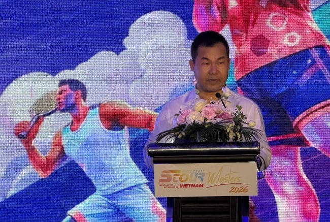 Ông Đàm Phương Anh - Trưởng ban tổ chức Stour Pickleball Vietnam Master phát biểu tại buổi lễ công bố. (Ảnh: An Nguyên)