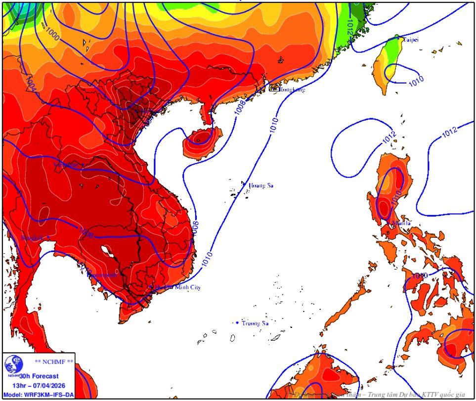 Bản đồ dự báo nhiệt độ cao nhất trong 24 giờ tới. (Ảnh: Trung tâm Dự báo Khí tượng Thủy văn Quốc gia)