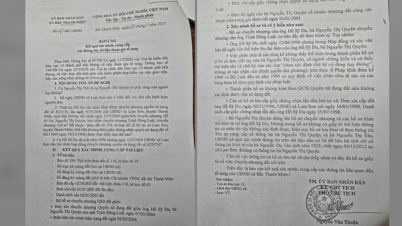Báo cáo kết quả xác minh của UBND xã Bắc Thanh Miện