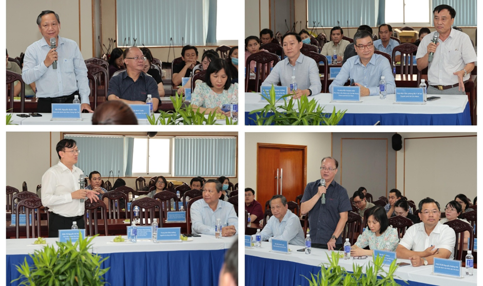 Lãnh đạo các bệnh viện, ngành y tế chia sẻ ý kiến.