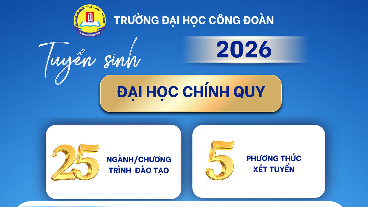 Năm 2026, Trường Đại học Công đoàn tuyển sinh 25 ngành/chương trình đào tạo, 5 phương thức xét tuyển