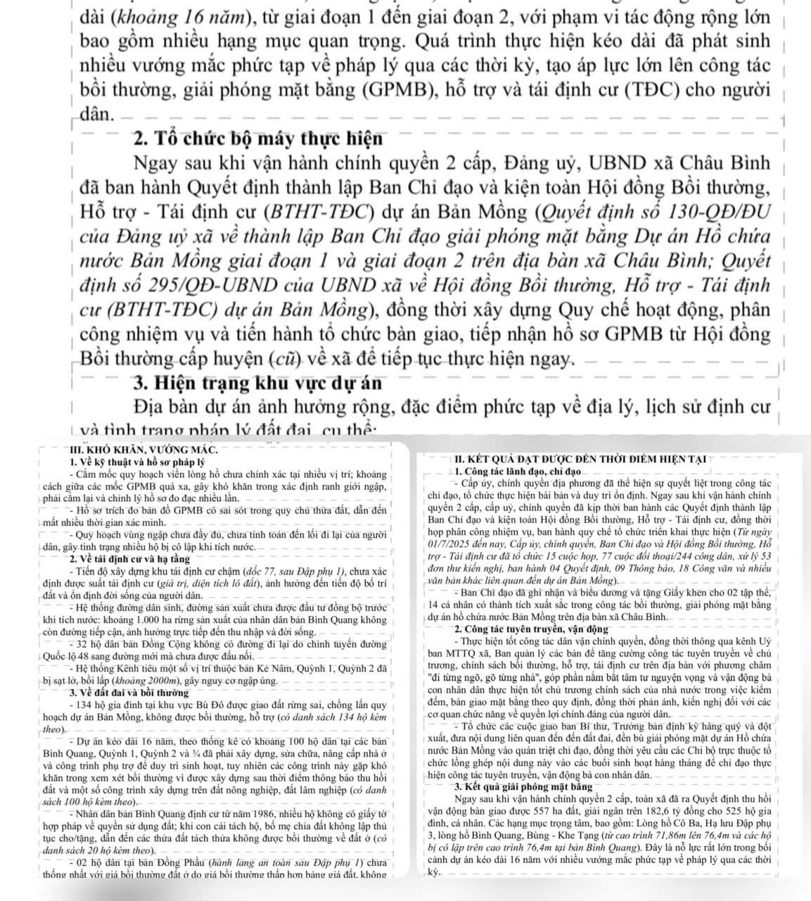 Báo cáo của Đảng uỷ xã Châu Bình