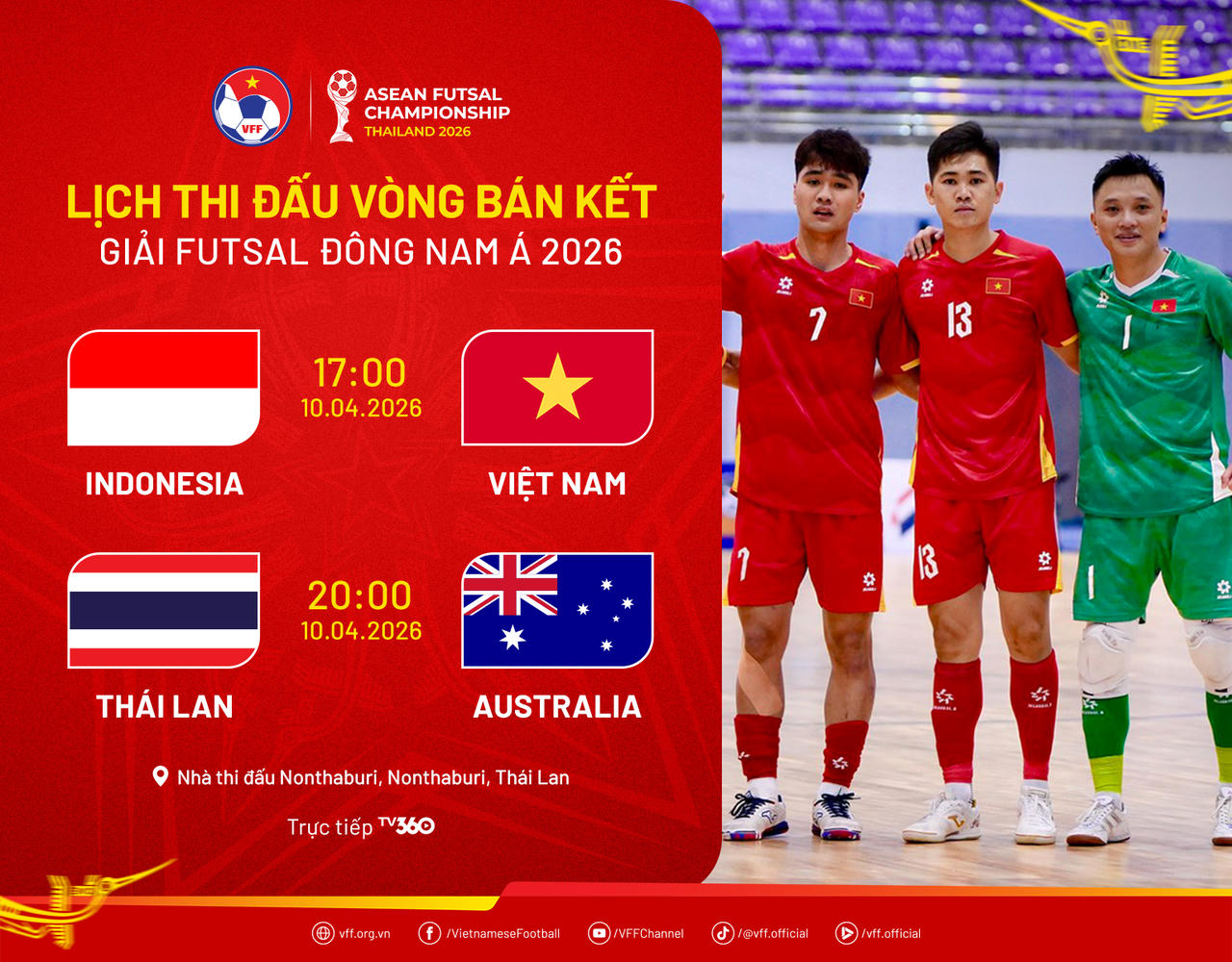 Bán kết giải futsal Đông Nam Á: futsal Việt Nam gặp Indonesia 

