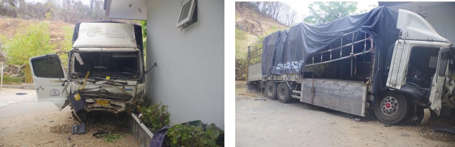 Hình ảnh xe tải bị tai nạn. Ảnh Công an tỉnh Lâm Đồng.