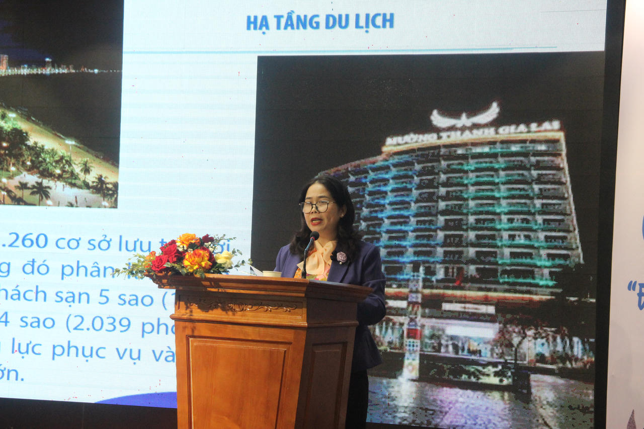 Bà Đỗ Thị Diệu Hạnh, Giám đốc Sở Văn hóa, Thể thao và Du lịch Gia Lai phát biểu tại Hội nghị.