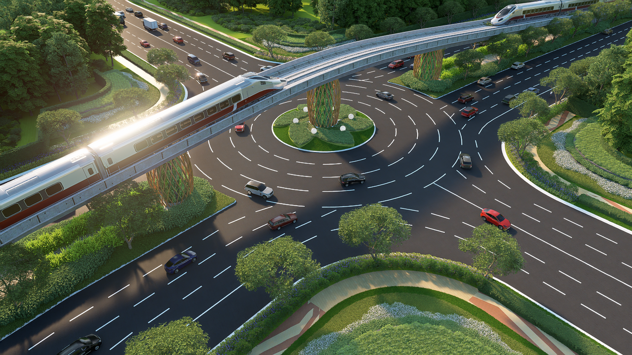 Phối cảnh dự án Đường tỉnh ĐT.975 và tàu LRT.