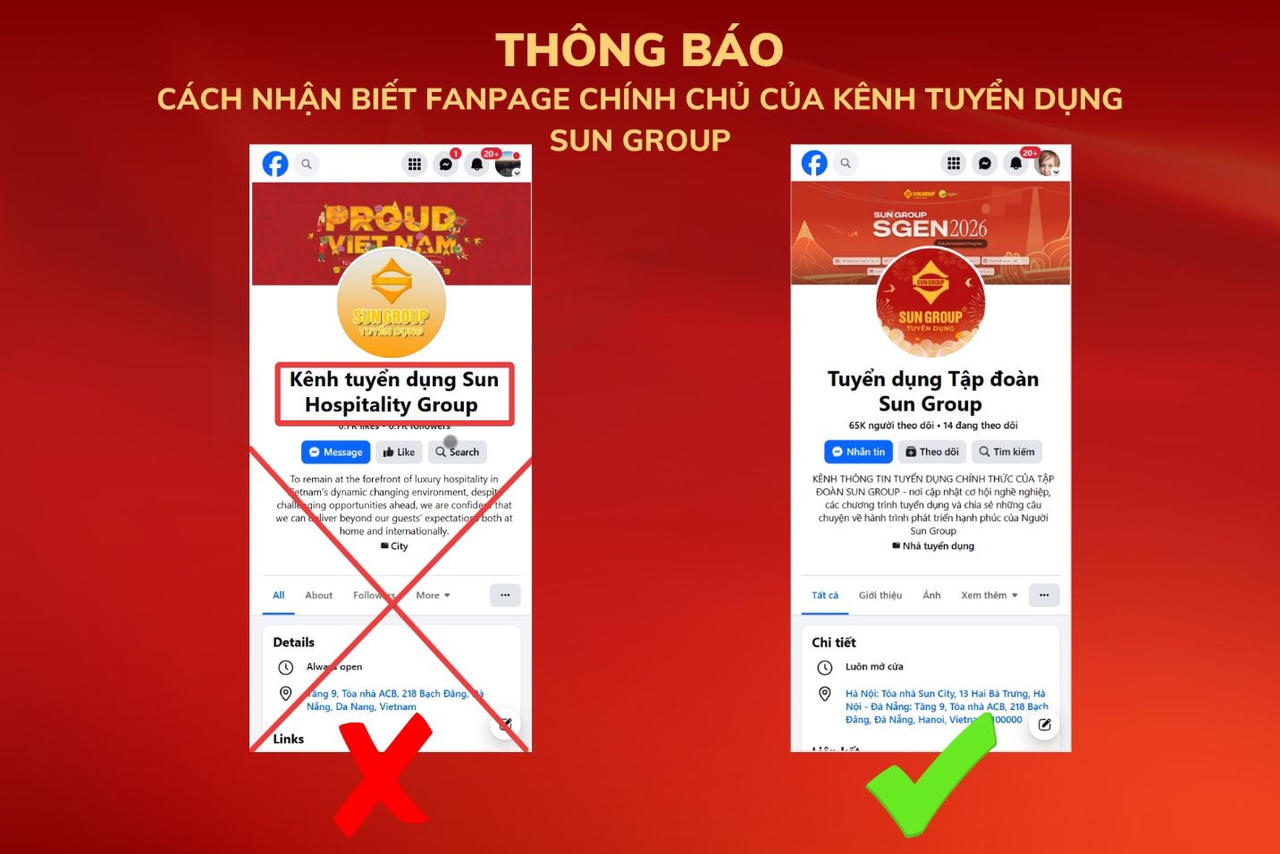 Kênh Fanpage giả mạo thương hiệu tuyển dụng Sun Hospitality Group