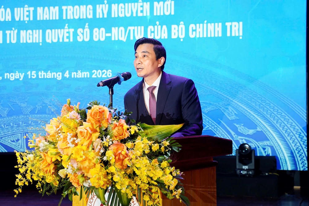 PGS.TS Đinh Công Tuấn, Phó Hiệu trưởng phụ trách Trường Đại học Văn hóa Hà Nội phát biểu tại Hội thảo. (Nguồn: Báo Văn Hóa)