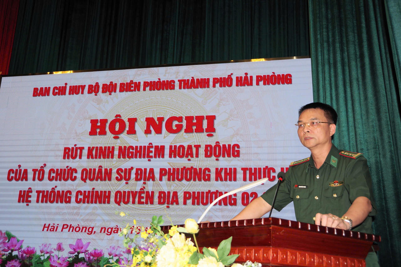 Đại tá Phạm Hồng Phong, Chính ủy Ban chỉ huy Bộ đội Biên phòng Hải Phòng phát biểu.&nbsp;