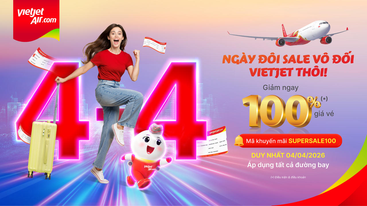 Vietjet giảm 100% giá vé mừng ngày đôi 4/4