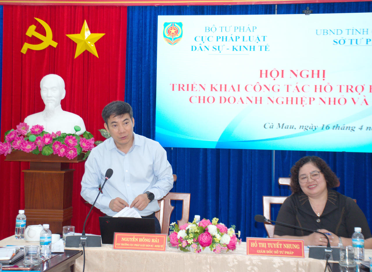 Ông Nguyễn Hồng Hải – Cục trưởng Cục Pháp luật dân sự - kinh tế (Bộ Tư pháp), phát biểu kết luận Hội nghị.