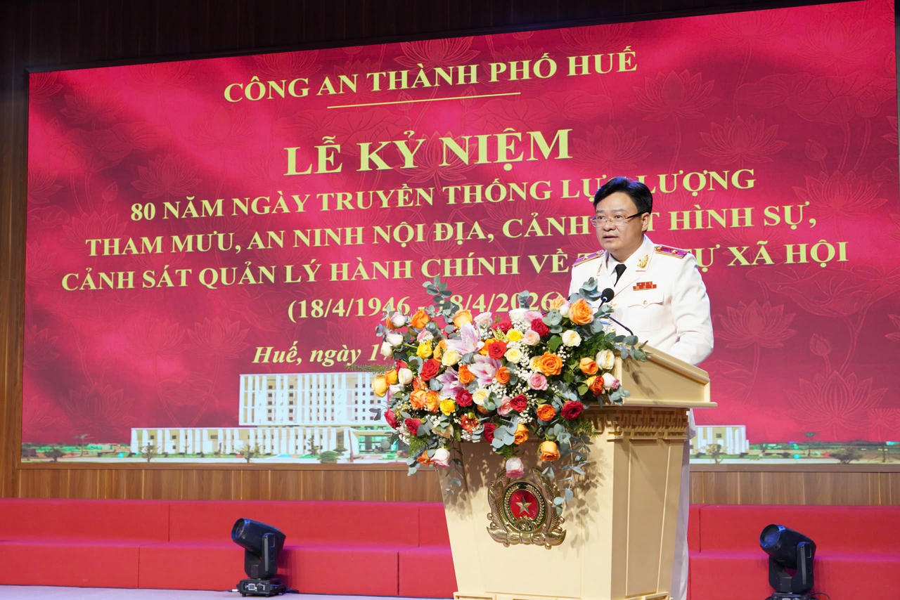 Thiếu tướng Nguyễn Thanh Tuấn,&nbsp;Giám đốc Công an thành phố Huế phát biểu tại lễ kỷ niệm.