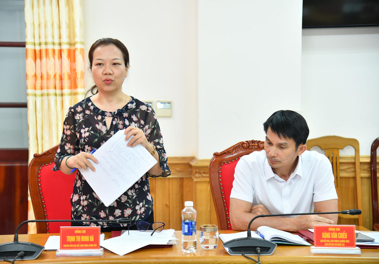 Trịnh Thị Minh Hà - Chuyên viên cao cấp, Văn phòng Chính phủ phát biểu tại Hội nghị.