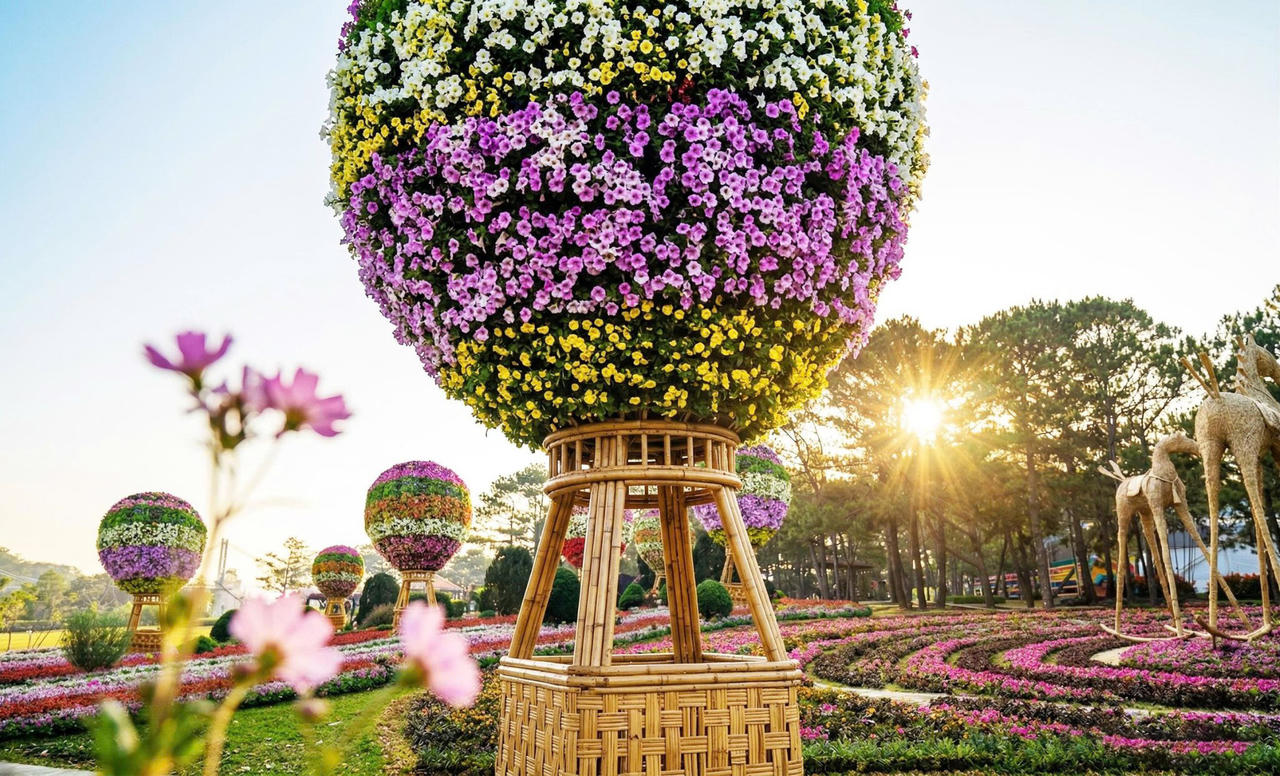 Những quả khinh khí cầu hoa bừng nở tại Thung lũng Tình yêu.