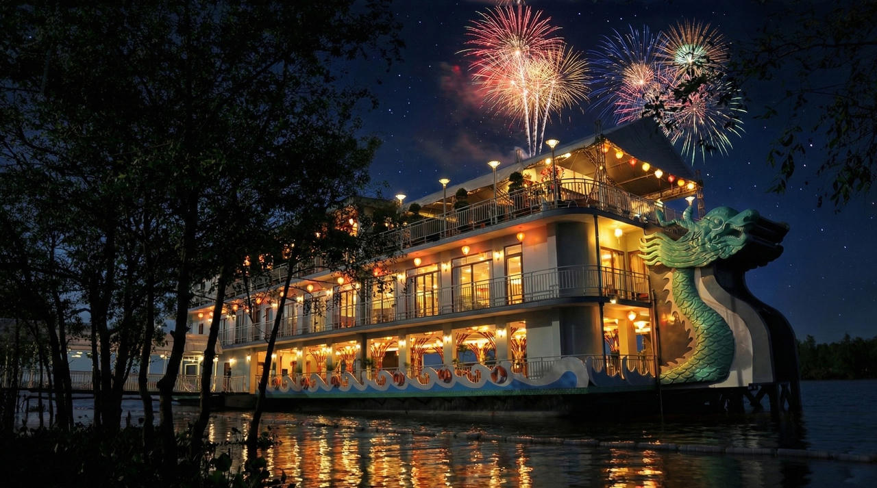 Nhà hàng nổi TTC là nhà hàng trên sông tại Vĩnh Long (Bến Tre cũ), mang đến không gian tiệc vừa thoải mái vừa độc đáo.