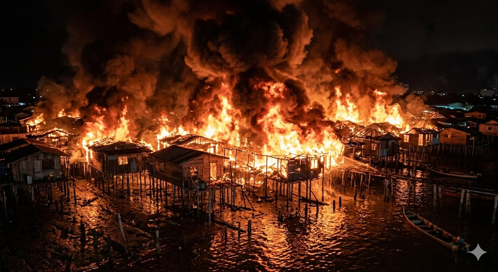 Hỏa hoạn kinh hoàng thiêu rụi 1.000 ngôi nhà sàn tại Malaysia
