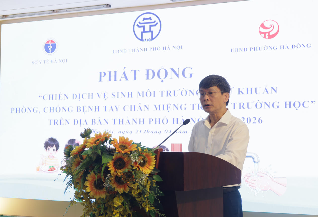 Phó Giám đốc Sở Y tế Hà Nội Vũ Cao Cương phát biểu tại Lễ phát động. (Ảnh trong bài: Sở Y tế Hà Nội)
