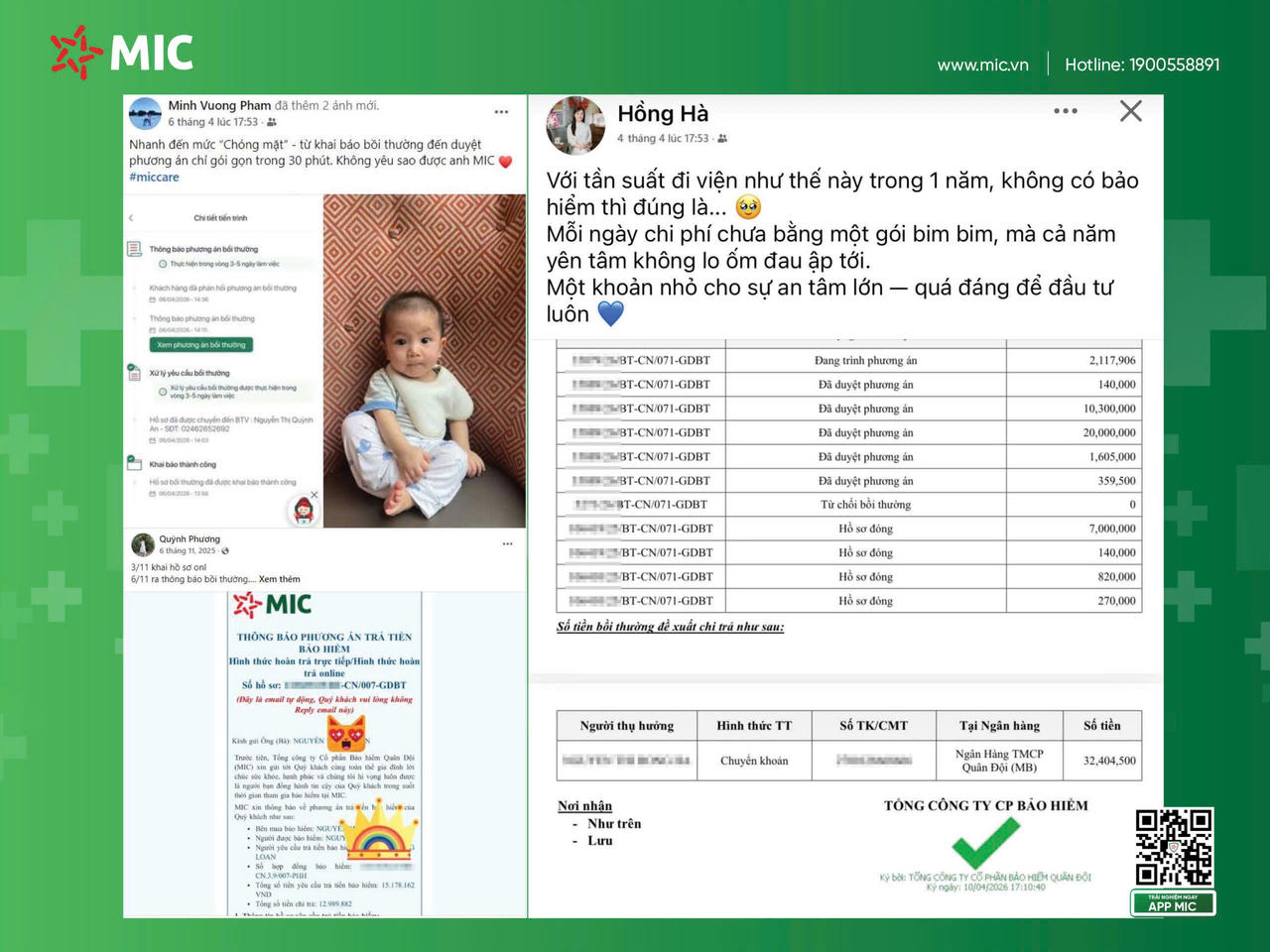 Ảnh: Khách hàng MIC chia sẻ về trải nghiệm yêu cầu bồi thường online trên app MIC