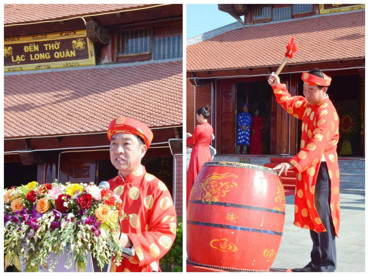 Ông Lữ Quang Ngời - Phó Bí thư Tỉnh ủy, Chủ tịch UBND tỉnh Cà Mau phát biểu tri ân Đức Quốc Tổ Lạc Long Quân và thực hiện nghi thức đánh trống khai lễ.