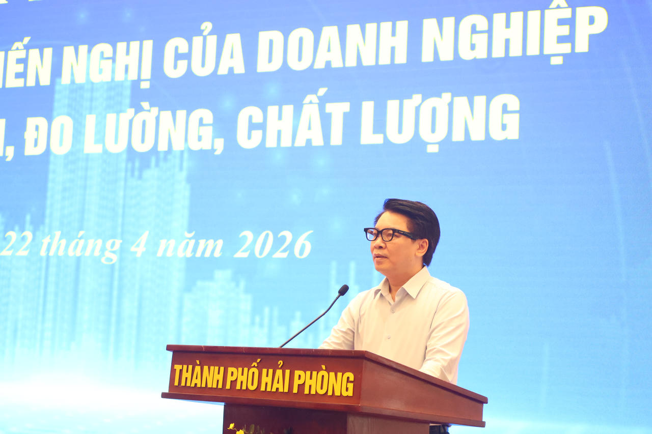 Ông Nguyễn Cao Thắng, Giám đốc Sở Khoa học và Công nghệ Hải Phòng phát biểu khai mạc hội nghị.